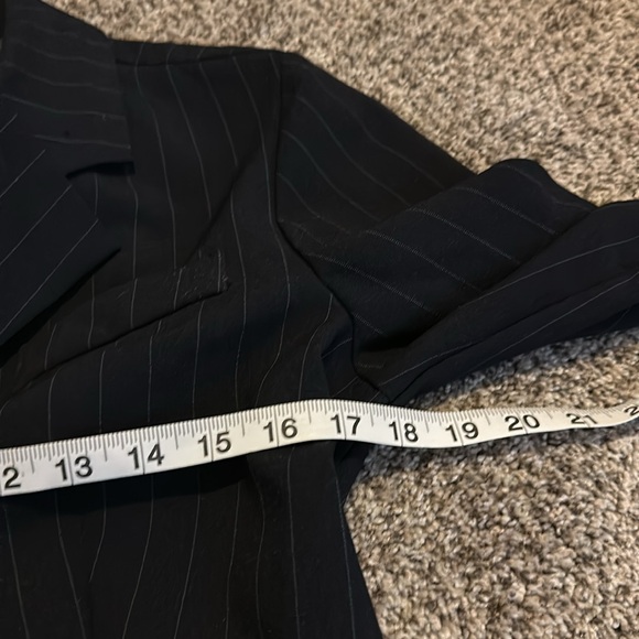 Vintage 90s pin stripe 2 pc suit set jacket & pants size 7 navy white pinstripes - Picture 14 of 16